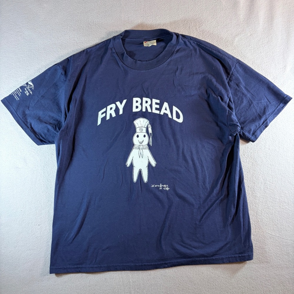 Hanes Heavyweight Jackson Narcomey Fry Bread Native‎ American T-Shirt Navy XL